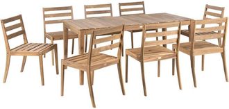 Beliani Garden Dining Set 8 Chairs and Table Light Brown Certified Acacia Wood Rectangular Top Rustic Style Outdoor CHIOGGIA