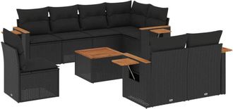 vidaXL Set De Sof&aacute;s De Jard&iacute;n 8 Piezas Y Cojines Rat&aacute;n Sint&eacute;tico Negro Vidaxl