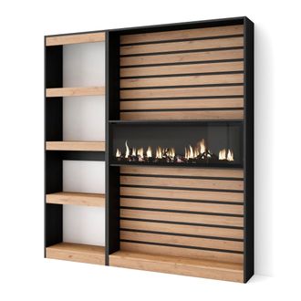 Skraut Home Librer&iacute;a Estanter&iacute;a, Estanteria Libros De Pared, 170x186x25cm, Sal&oacute;n - Comedor - Oficina, Chimenea El&eacute;ctrica, Estilo Moderno, Roble Y Negro - Skraut H