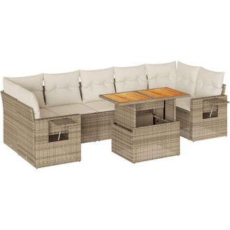 vidaXL Set De Sof&aacute;s De Jard&iacute;n Y Cojines 8 Piezas Rat&aacute;n Sint&eacute;tico Beige Vidaxl