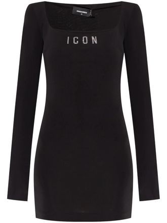 Dsquared2 Fitted Black Viscose Square Neck Dress