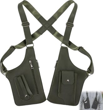 Generic Double Shoulder Armpit Bag For Men, Adjustable Shoulder Strap Bag, Leather Under Arm Shoulder Bag For Men (Army Green,Large)