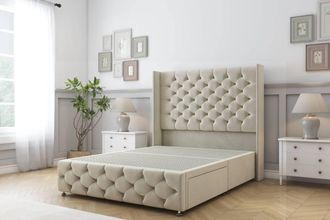 Sloomy Luthor Plush Divan Base No Drawers - 54 Wingback & 12 Footboard in Cream | Size: King