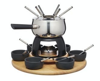 Kitchen Craft Artes&agrave; Juego De Fondue Con Plato Giratorio Lazy Susan, Olla De Fondue De Acero Inoxidable Con Quemador, Recipientes Y Utensilios, Juego De 22 Piezas, 