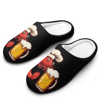 Generic Crawfish Beer Womens Slippers Warm House Slippers Indoor House Shoes with Anti-Skid Rubber Sole