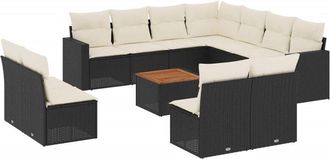 vidaXL Set De Sof&aacute;s De Jard&iacute;n 12 Piezas Cojines Rat&aacute;n Sint&eacute;tico Negro Vidaxl