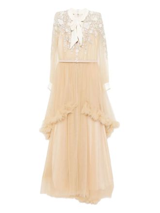 Saiid Kobeisy embroidered velvet gown - women - Polyester - 38 - Neutrals