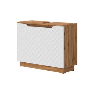 Vicco Mueble Bajo Lavabo Lotta, Roble/blanco Con Estructura De Azulejos, 79.6 X 62.1 Cm Con 2 Puertas, Vicco
