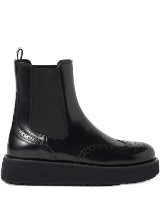 Miu Miu brogue-detail leather boots - women - Calf Leather/Rubber/Calf Leather - 35 - Black