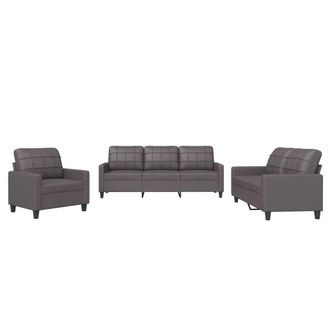vidaXL Vidaxl - Juego De Sof&aacute;s Con Cojines 3 Piezas Cuero Sint&eacute;tico Gris