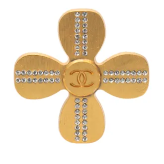 Chanel Pre-owned Womens Cc Gold Plated Rhinestones Clover Brooch - Beige - One Size