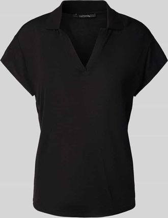 Comma Regular Fit Poloshirt aus Viskose-Leinen-Mix in Black, Größe 36