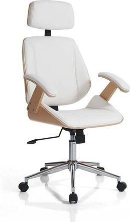Oresteluchetta Silla De Oficina Ergon&oacute;mica De Madera Y Cuero Blanco Michigan High