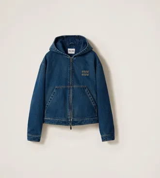 Miu Miu Denim Hoodie Jacket, Woman, Navy, Size 40