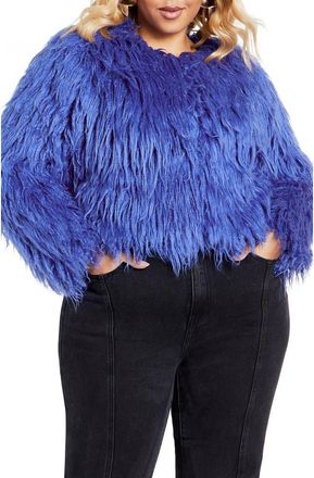 City Chic Blakely Faux Fur Crop Jacket in Dazzling Blue at Nordstrom, Size 22W