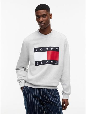 Tommy Hilfiger Mens Tommy Jeans Big Flag Logo Sweatshirt - Ice Grey Heather - XXL