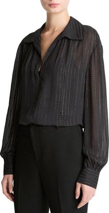 Vince Gathered Lurex Stripe Blouse