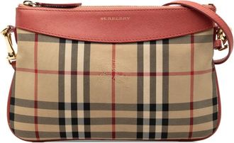 Burberry Borsa a tracolla in tela Peyton con motivo Haymarket Check 2000-2017 - Marrone