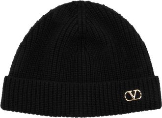 Valentino Garavani V-logo Ribbed Cashmere Beanie - Black - One Size