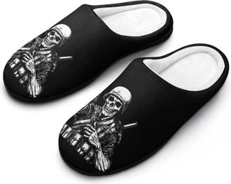 Generic Skull Soldier Womens Cotton Slipper Comfortable Cozy Plush Slippers Anti-Skid Indoor House Closed Toe Shoes