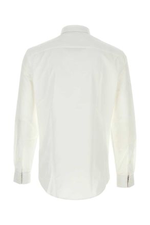 Burberry Mens White Stretch Poplin Shirt Exterior: Cotton Elastane Camicie