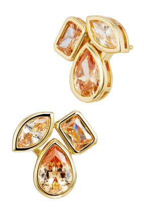 Savvy Cie Jewels 14K GOLD PLATED OVER BRASS MULTI-SHAPE CHAMPAGNE CZ STUD EARRINGS