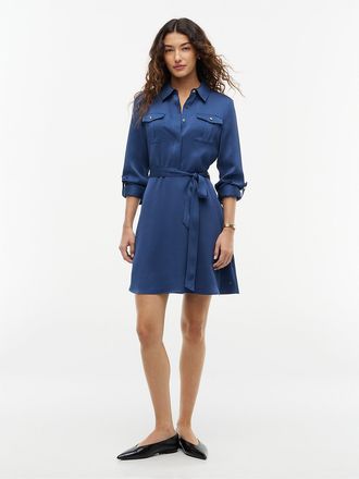 Tommy Hilfiger Womens Textured Satin Utility Shirtdress - Aegean Sea - XL