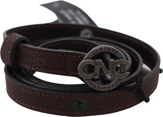Costume National Brown Skinny Leather Round Logo Buckle Womens Belt