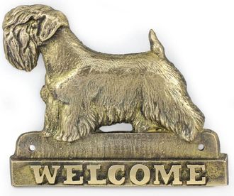 OEM Sealham Terrier - Cartel Para Puerta Con Un Perro, Placa De Bienvenida De Lat&oacute;n, Cartel Exclusivo Con La Palabra Welcome De Art-dog