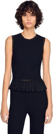 Sandro Ruffled ottoman knit sweater in Black at Nordstrom, Size X-Small