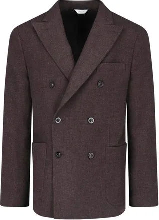 Boglioli Brown Wool-Blend Double-Breasted Notch Lapel Blazer