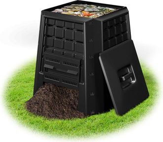 Costway Composter da giardino da 38, composter da esterno con coperchio e diverse prese daria regolabili, compostaggio a barile, nero