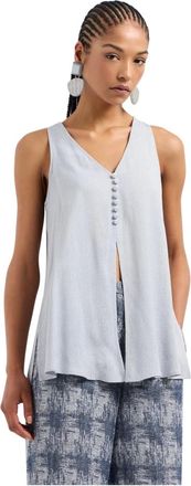 Emporio Armani Tops, Dames, Grijs, S, Mouwloze Lisa Blouse