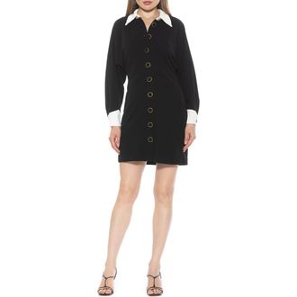 Alexia Admor Velvette Long Sleeve Shirtdress in Black Ivory at Nordstrom, Size 12