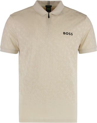 HUGO BOSS Beige Half-Zip Logo Polo