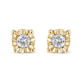 House of Brilliance Silver 1/10 Cttw Round Brilliant-Cut Diamond Miracle-Set Stud Earrings in Yellow at Nordstrom