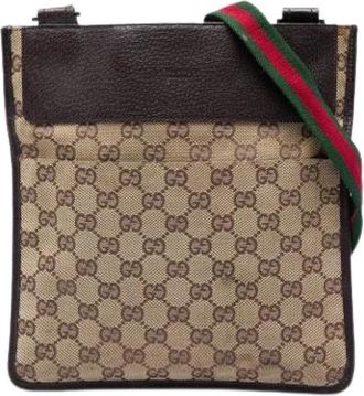 Gucci Pre-owned Canvas Crossbody Bag - Dames - Vintage Schoudertas - Beige - ONE Size - Leer - Vintage