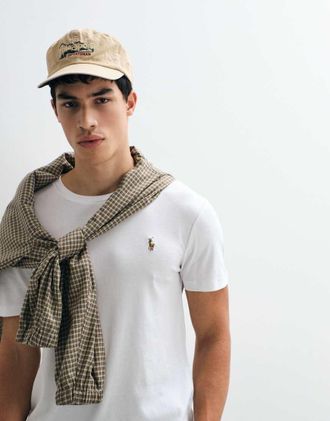 Polo Ralph Lauren T-shirt slim personalizzata a maniche corte in pima bianca con logo icon-Bianco