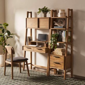Castlery Small Modular Wooden Wall Desk and Bookshelf - Brown | Seb by Castlery