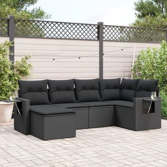vidaXL Vidaxl - Set De Sof&aacute;s De Jard&iacute;n 6 Piezas Y Cojines Rat&aacute;n Sint&eacute;tico Negro