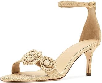 Lauren Ralph Lauren Allie Mid-Heel Floral-Trim Raffia Sandals Womens Sandals Natural : 7.5 B - Medium, Leather