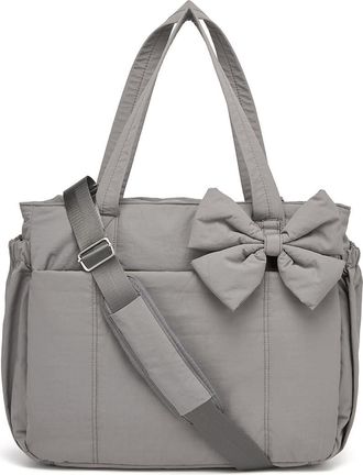 Generic Lightweight Crush Bow Tote Bag For Women Large Work Tote with Puffer Quilted Shoulder Travel Tote Bag for Work, Yoga, Gym, Grey