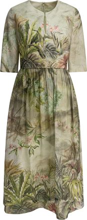 Elie Saab Womens Printed Linen And Silk Midi Dress Oasis Ii38 - Sage Green - Size EU 40 (Womens)