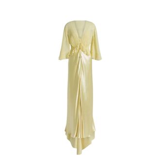 Alberta Ferretti Alberta Ferretti, Gowns, female, Yellow, Size: M Long Satin Dress with Cloak