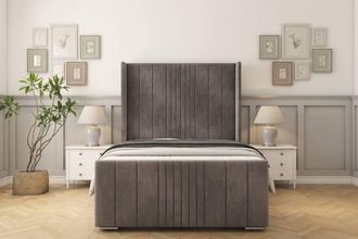 Sloomy Hargrave Naples Bed Frame With 50 Upholstered Wingback Headboard in Grey | Size: King