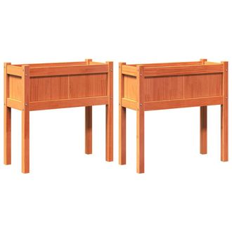 vidaXL Vidaxl - Jardineras Con Patas 2 Uds Madera Maciza De Pino Marr&oacute;n Cera