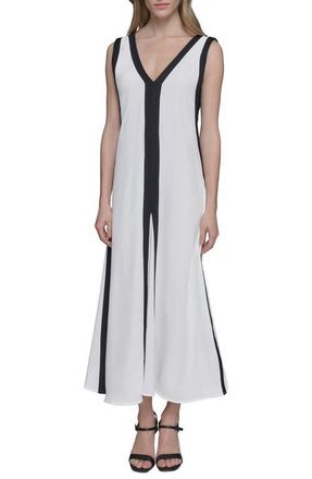 Karl Lagerfeld Aero Wash Colorblock A-Line Dress in Soft White Black at Nordstrom, Size 16