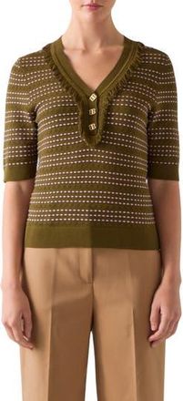 L.k. Bennett Fran Fringe Short Sleeve Henley Sweater in Green at Nordstrom Rack, Size Xx-Large