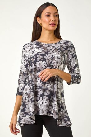 Roman Floral Print Swing Top