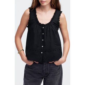 Madewell Embroidered Ruffle Trim Sleeveless Top in Jet Black at Nordstrom Rack, Size Xx-Large